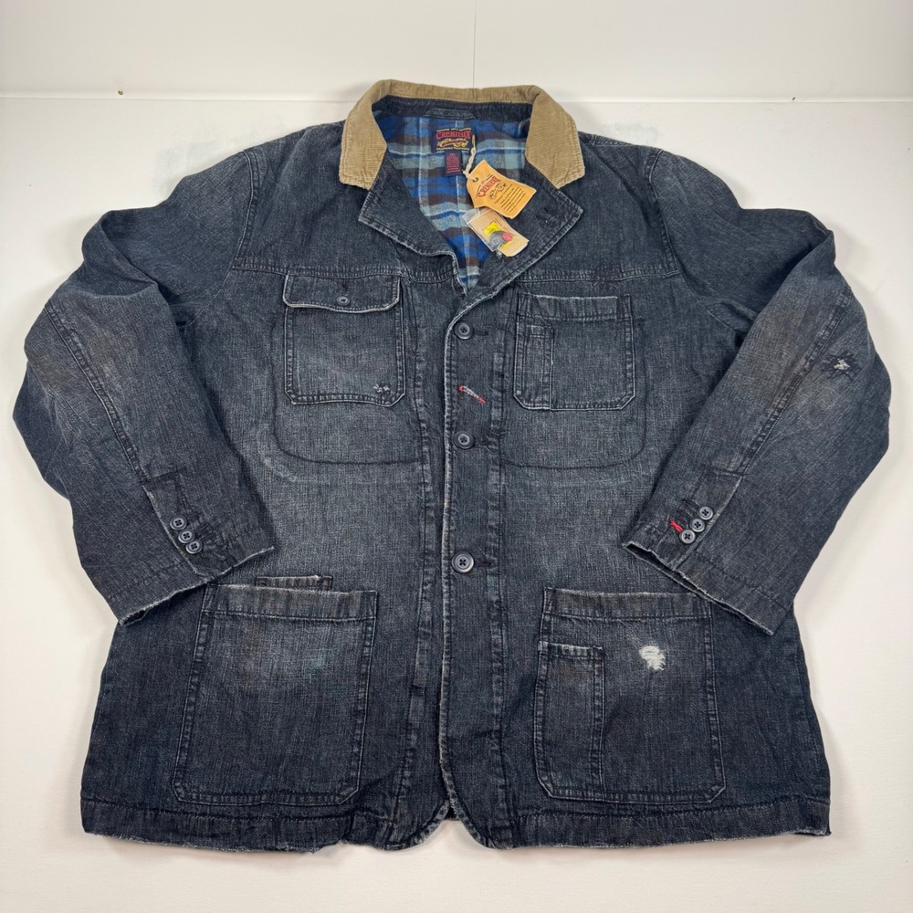 Cremieux Premium Denim Chore Coat Mens XXL Blue Plaid Lined Corduroy Collar NWT